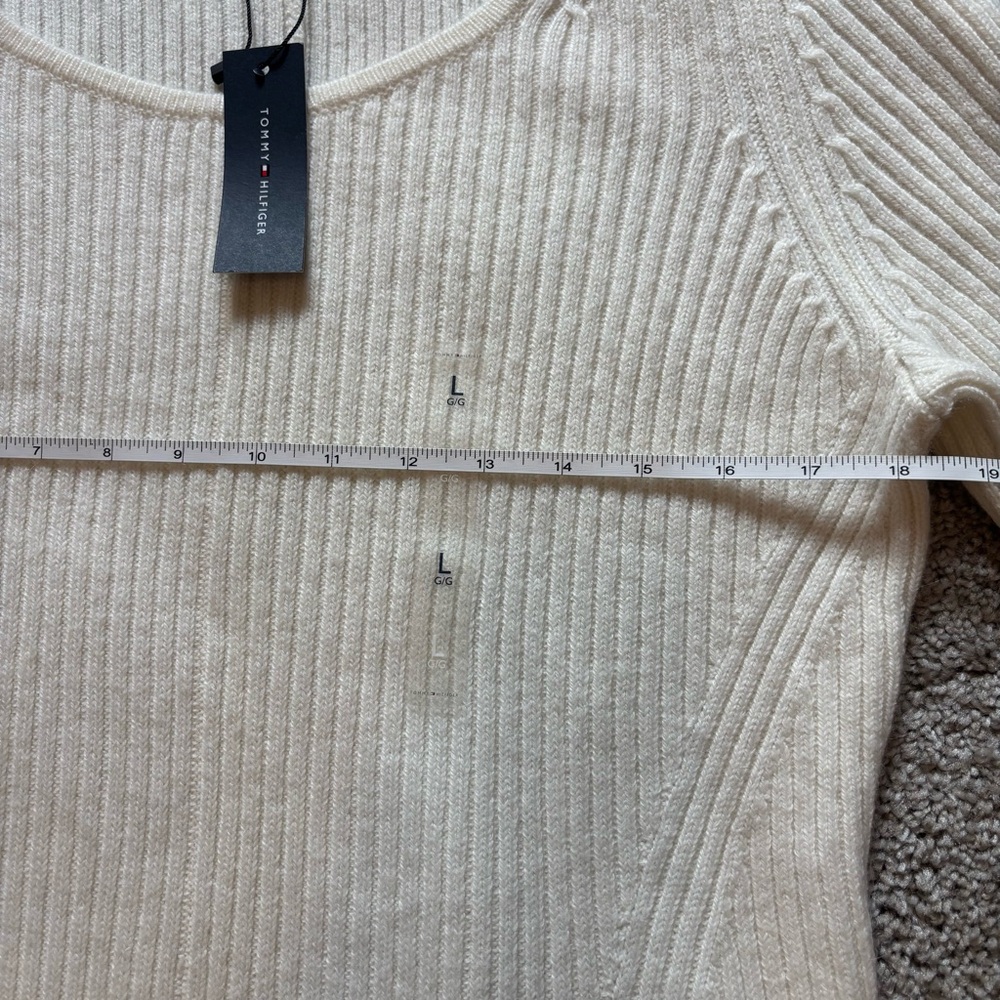 NWT Tommy Hilfiger Ivory Ribbed Knit Sweater Dress Women’s Large Classic Work - Picture 6 of 9
